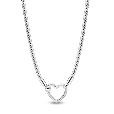 Image of Pandora Moments Herzverschluss Schlangen Gliederhalsette aus Sterling Silber,Kompatibel mit Charms,Größe 45 cm ,393377C00 45, Silver