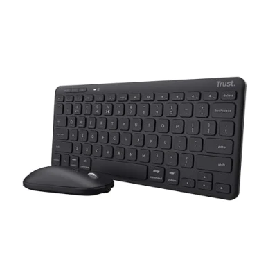 Image of Trust Lyra Bluetooth Keyboard Mouse Set, Wireless, QWERTZ Layout, 84% Recycled Plastic, Rechargeable Multi Device Wireless with for PC, Laptop, Mac, iPad, Android, iOS Black