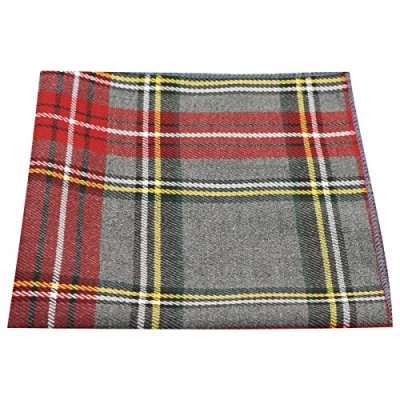 Image of King &amp; Priory Traditional Light Grey Red Tartan Pocket Square, Handkerchief, Check, Plaid