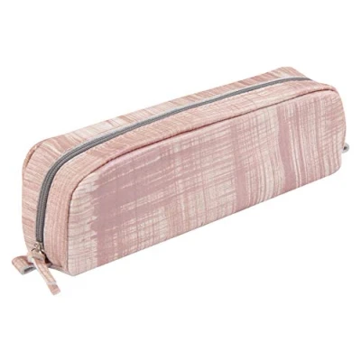 Image of Clairefontaine Ref 8424C Coloured Leather Rectangular Pencil Case 21 x 4 6cm, Made From Genuine Lambskin Leather, Metal Zip With Puller Brushed Salmon
