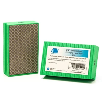 Image of Glass Polish PRO Diamond Hand Polishing Pad, Grit 60 Very Coarse Foam Sanding Block for Quick Stock Removal and Grinding of Glass, Tiles, Ceramics, Concrete, Granite, Marble, More GP15003