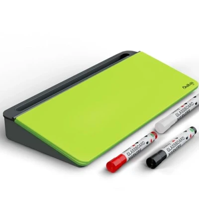 Image of Chalkola Neon Green Glass Desktop Whiteboard with Storage Dry Erase Board, Work Desk Organizers, Computer Keyboard Stand, Home Office Accessories, Workspace Buddy + 3 Markers