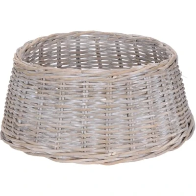 Image of Natural Woven Wicker Christmas Tree Skirt Kubu Rattan Base Cover Rustic Basket 60cm