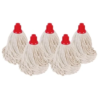 Image of Abbey No.16 Socket Cotton mop heads Replacement Pack of 5 Super Absorbent String Universal Screw On Floor Cleaning Heavy Duty head ( Red )