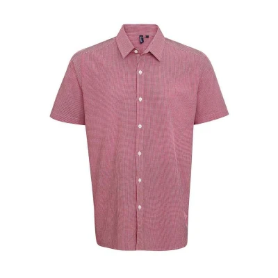 Image of Premier Mens Gingham Cotton Short Sleeved Shirt (Red/White) Size 2XL