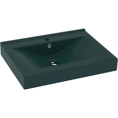 Image of vidaXL Luxury Basin with Faucet Hole Matt Dark Green 60x46 cm Ceramic