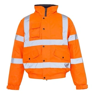 Image of FASHION FAIRIES Hi Viz VIS Visibility Workwear Bomber Coat Boys Reflective Waterproof Jacket#(Orange Contractor Jacket#Large#Mens)