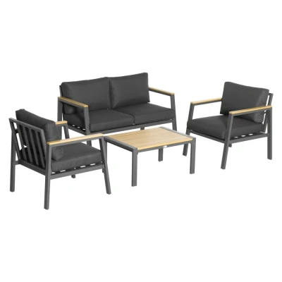 Image of Outsunny 4 Piece Garden Sofa Set with Padded Cushions, Seater Aluminium Outdoor Conversation Furniture Coffee Table, Grey