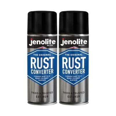 Image of JENOLITE Rust Converter Spray 2 x 400ml TREATMENT &amp; INHIBITOR Fast Acting Epoxy Based For Metal Converts Into Stable, Ready to Paint Surface