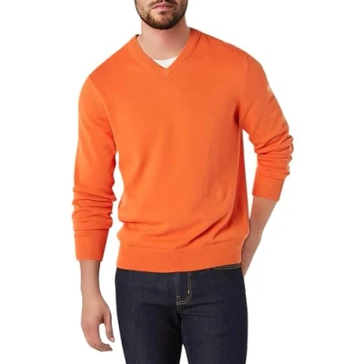 Image of Amazon Essentials Men&#039;s V Neck Sweater (Available in Big &amp; Tall), Orange, L