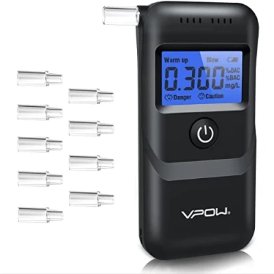 Image of VPOW Breathalyzer, Alcohol Breathalyzer to Test with Digital Blue LCD Display, Grade Accuracy Personal Breathalyzers Tester for Home Professional Use Dark Black
