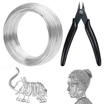 Image of Belle Vous 100m / 328 feet Aluminum Craft Wire with Cutter Bendable 18 Gauge Sculpting Silver 1mm Crafting for Beading, Jewellery Making, Weaving, DIY and Embellishments