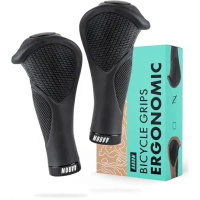 Image of AARON Ergonomic Bicycle Handlebar Grips with Gel Cushioning mad from Non Slip Rubber E bikes, Trekking Mountain City Touring Black
