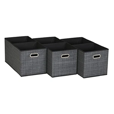 Image of Household Essentials, Black Mix 6 Pack Fabric Storage Bins with Handle