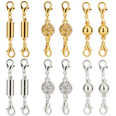 Image of LUTER 12 Pieces Magnetic Jewellery Clasps Lobster Clasp and Necklace Extender Bracelet for Making (Gold Silver)