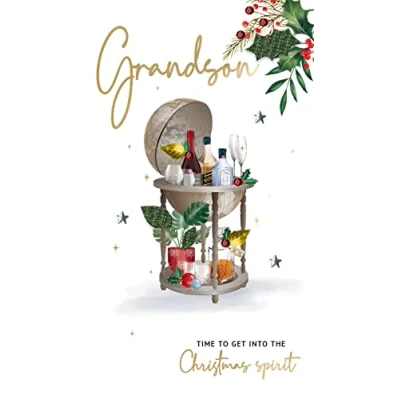 Image of Grandson Xmas Spirt Embellished Christmas Card Hand Finished Champagne Cards XCDC379