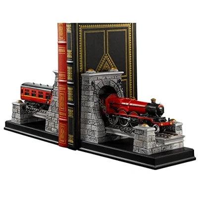 Image of The Noble Collection Harry Potter Hogwarts Express Bookends Two 5.5in (14cm) Hand Painted Resin Train Officially Licensed Film Set Movie Props Gifts