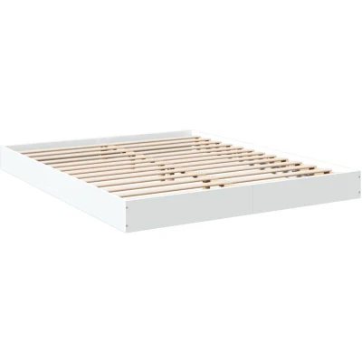 Image of vidaXL White King Size Bed Frame Base 150x200 cm Engineered Wood Bedstead with Plywood Slats for Bedroom Comfort