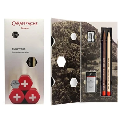 Image of Swiss Wood Caran Dache Pencil Gift Set (HB Graphite Pencils, Eraser &amp; Sharpener)