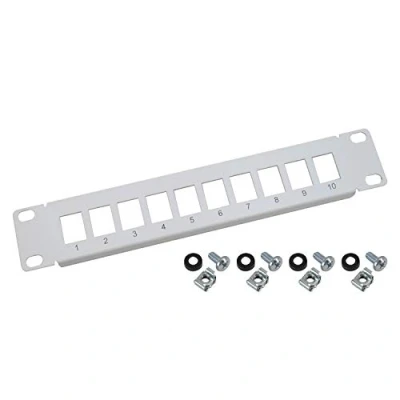 Image of HMF 63345 07 UTP Keystone Patch Panel for Server Cabinet, 10 Inch, 1 U, Ports RJ45, Light Grey