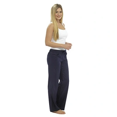 Image of Clothing Unit Womens Ladies Linen Trousers Full Length UK Size 10 12 14 16 18 (18, Navy)