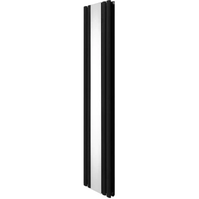 Image of Oval Panel Radiator with Mirror 1800mm x 380mm Modern Designer Double Column Vertical Heater Matt Black Carbon Steel Wall Mounted Kitchen Living Room Cleaning Brush Fixing Kit &amp; Brackets
