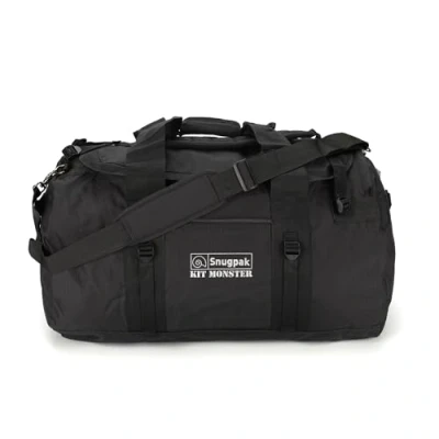 Image of Snugpak Kitmonster 120 WTGE Heavy Duty 600D Nylon Overnight Bag with 6 Compression Straps, Zipped Compartments Adventure Holdall Easy Haulage, Durable Zipper Black