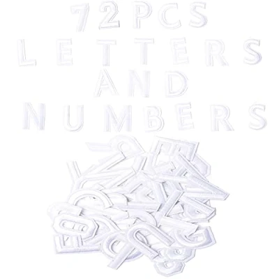 Image of Harsgs 72 PCS Iron on Letters Numbers Patches, Embroidered Patches A Z 0 9 Applique for Clothes, Dress, Hat, Jeans, DIY Accessories, White