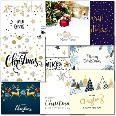 Image of doodlecards Pack of 10 Mixed Merry Christmas Premium Square Cards. Printed in UK, Quality &amp; 100% Recyclable.