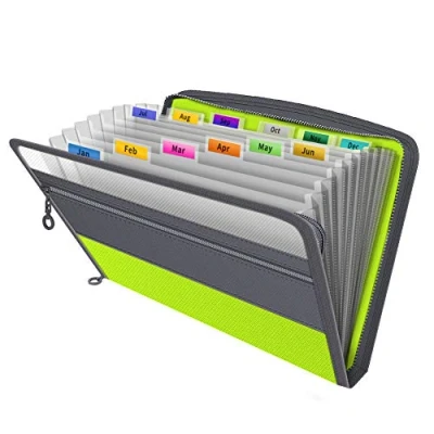 Image of Fun File Organiser, Expanding Folder, Document Organiser Storage Box Files,13 Pockets Zip Accordian Filing Folders for Paperwork A4,Expandable Documents Wallet Paper Boxes with Tabs,Green