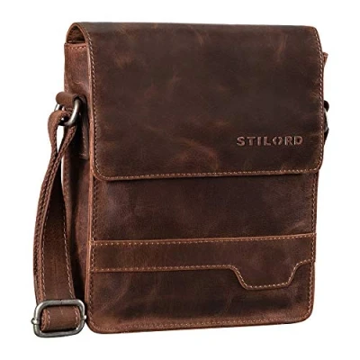 Image of STILORD &#039;Sven&#039; Mens Bags Shoulder Leather Small Brown Messenger for Men Vintage Cross Body Bag 8 inch Tablets DIN A5 Satchel Genuine Leather, Colour:Crunchy Dark