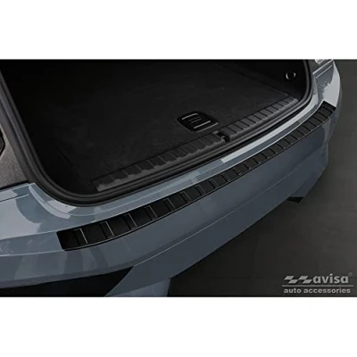 Image of Avisa Matt Black Stainless Steel Rear bumper protector compatible with BMW iX (I20) 2021 &#039;Ribs&#039;