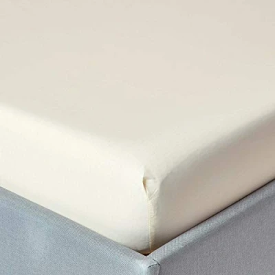 Image of HOMESCAPES Cream Extra Deep Fitted Sheet (18) Super King 200 TC 400 Thread Count Equivalent Pure Egyptian Cotton Bed with Fully Elasticated Skirt