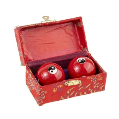 Image of lachineuse Set of Qi Gong Yin Yang Balls Chinese Anti Stress Enamel φ 45 mm Health Zen Relaxation Gift Box Asian Japan China Feng Shui Object Red