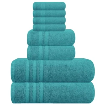 Image of WovenWonder 8 Piece Bale Towel Set 100% Egyptian Cotton 2 Bath Towels, Hand 4 Face Towels Super Soft Quick Absorbent Hotel Spa Bathroom (Teal)
