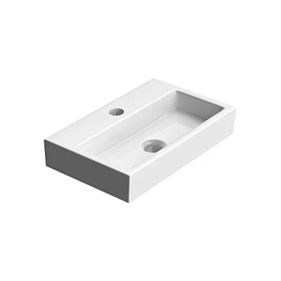 Image of Durovin Bathrooms Compact Ceramic Sink 380 x 240 70mm (WxDxH) Wall Hung Mount Rectangular Cloakroom Hand Washing Basin One Middle Tap Hole
