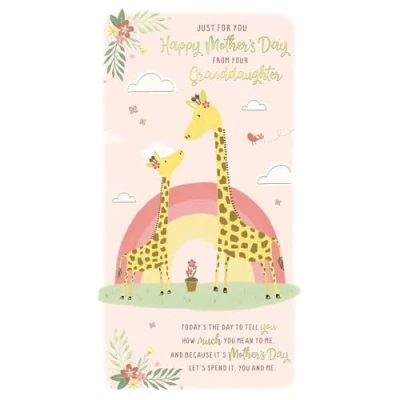 Image of Mother&#039;s Day Card from Granddaughter, Giraffe Design with Floral Accents, Pink
