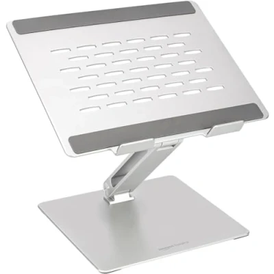 Image of Amazon Basics Adjustable Ergonomic Laptop Stand, Multi Angle with Heat Vent, For Laptops 10 (25.4 cm) 17 Inches (43.2 cm), Silver
