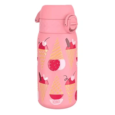 Image of Ion8 Stainless Steel Water Bottle (350ml) Leakproof Drinking Bottle, Triple Lock Lid Prevent Spills &amp; Hide Away Handle, Dishwasher Safe Straw Compatible, Slimline Design for Backpacks, Ice Creams