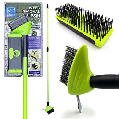Image of Weed Remover Tool Wire Brush Scraper Set with Metal Broom &amp; Removal Head Remove Moss from Block Paving Garden Path Patio and Driveway Easily