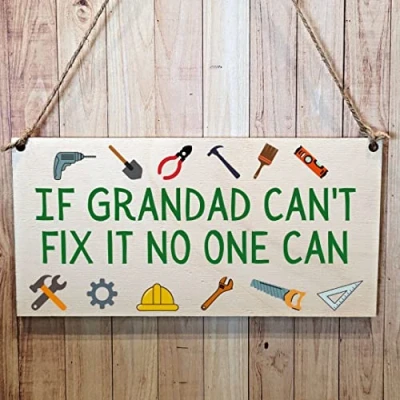 Image of Second Ave Funny If Grandad Can&#039;t Fix It Wooden Hanging Gift Rectangle Sign Plaque Father&#039;s Day Birthday