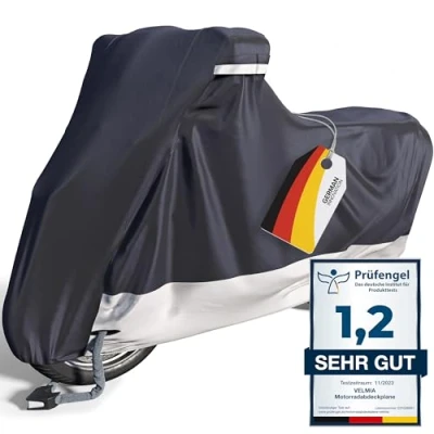 Image of VELMIA Motorcycle Cover Waterproof Outdoor [Small] Premium Bike for Harley Davidson Moped Cover, Scooter Heat Resistant &amp; Breathable