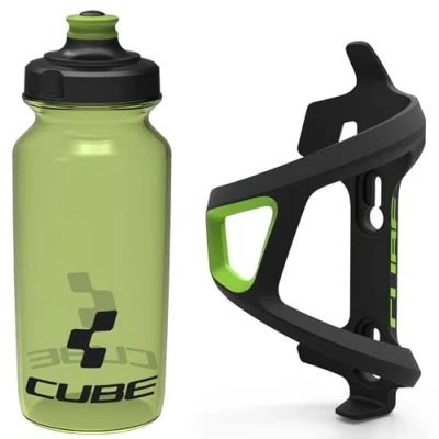 Image of Cube HPP Left Side Loading Cage Black &amp; Icon Bottle Green, 500ml / Lightweight Bicycle Cycling Cycle Bike MTB Mountain Road Water Drink Flask Bidon Bracket Mount Holder HPA Set Accessories