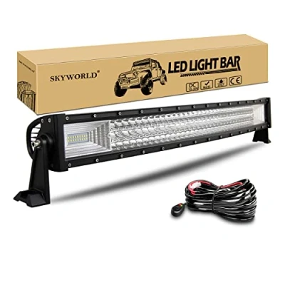 Image of SKYWORLD 32 inch 405W Curved Led Light Bar, Spot Flood Combo Beam Bar Lights Driving Offroad Work Lamp Fog Lightbars with 12V Wiring Harness kit for Trucks SUV 4WD ATV UTV 4x4 Boat
