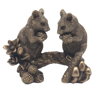 Image of Lesser &amp; Pavey Reflections Bronze Effect Mouse Ornament Flowers, Tree, Apple and More Designs Cute House Decoration or Gift (Branch)