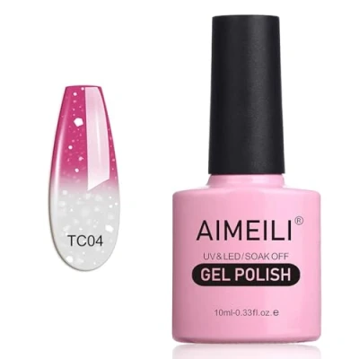 Image of AIMEILI Soak Off UV LED Temperature Colour Changing Chameleon Gel Nail Polish Hot Pink to Glitter White (TC04) 10ml