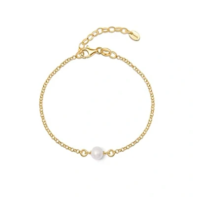 Image of Amberta Women 925 Sterling Silver Freshwater Pearl Bracelet: Gold Plated Bracelet for with 6 7 mm