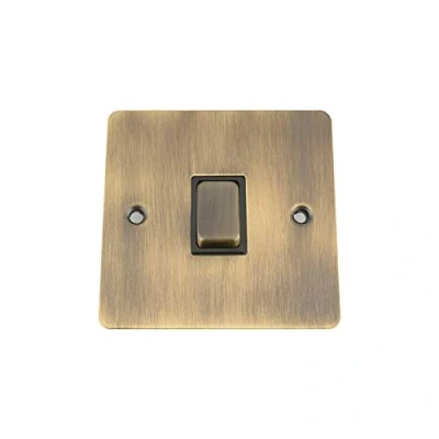 Image of Antique Brass Flat Switch 1 Gang Black Insert Metal Rocker