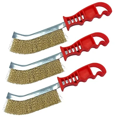 Image of Brass Wire Brush Set of 3 General Purpose 26cm Crimped Long Handled for Rust Removal and Surface Preparation (Brass Pack 3)