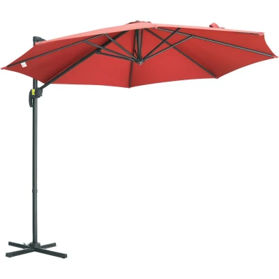 Image of Outsunny 3 x (m) Cantilever Parasol Garden Umbrella with Cross Base Wine Red 84D 052V00WR